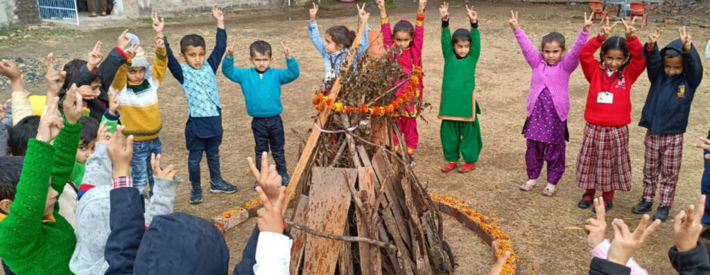 Kindergarten students celebrating Lohri festival